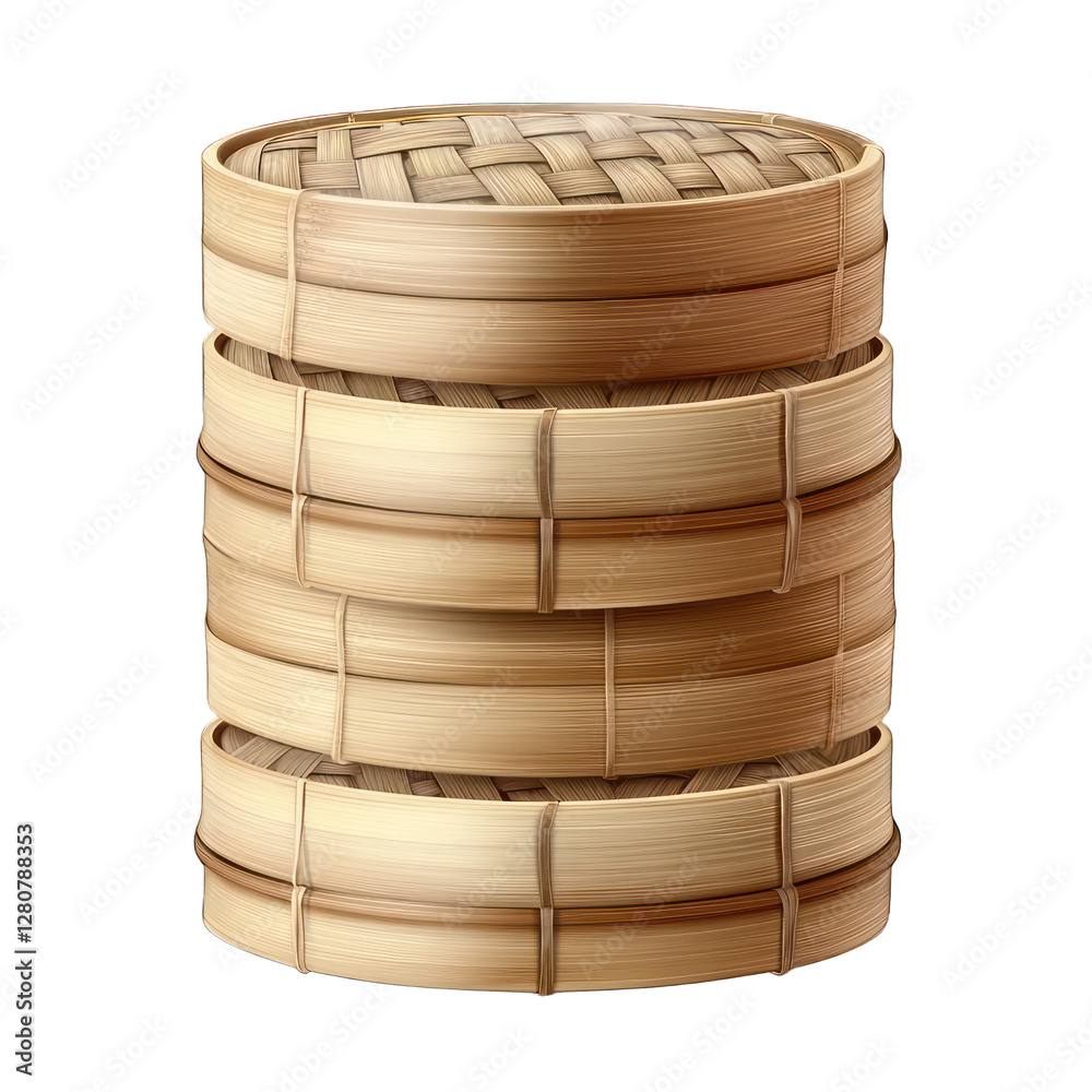 Stack of bamboo steamers isolated on transparent background Stack of bamboo steamers isolated on transparent background