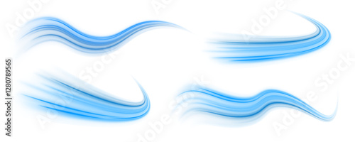 Transparent blue sparkling light line element.	Digital image of light rays. Blue neon lines on white transparent background in PNG format.	