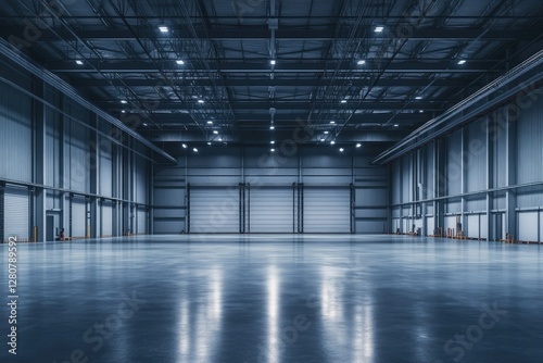 Mysterious Dark Hangar: An Industrial Storage Space with Dim Lighting and Expansive Interior