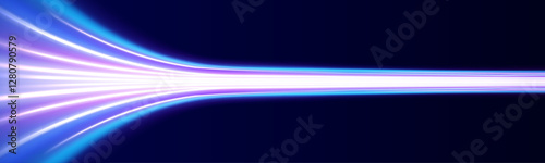 Abstract speed line background poster with dynamic technology network. Vector illustration of motion blur night lights in blue and red colors.