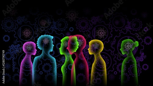 AI. Artificial intelligence in the human head, animation of artificial intelligence
in the digital age. Animation