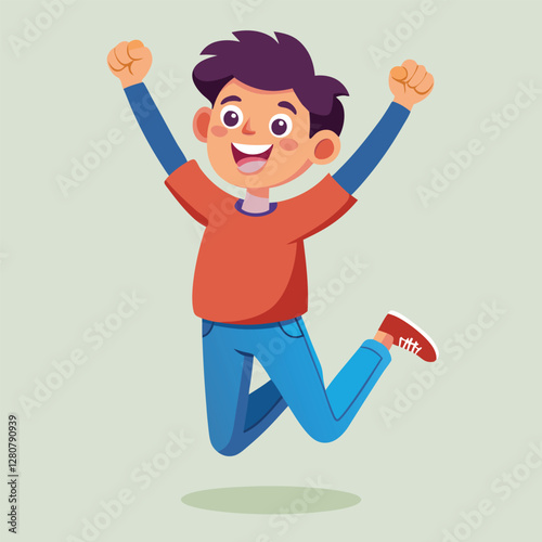 Happy boy jumping up in air