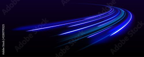 Light trail wave, fire path trace line, car lights, optic fiber and incandescence curve twirl. Particle motion light effect. Abstract fire flare trace lens flares.