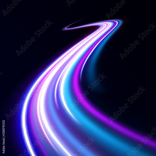 Dynamic high-speed light trails. Blue and red motion blur, night lights, long time exposure, abstract glowing streaks. 