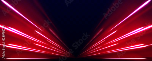 Abstract dynamic motion stripes – Glowing neon speed lines and fiery red light trails. Vector artwork for posters and modern designs. Luminous swirl concept.	