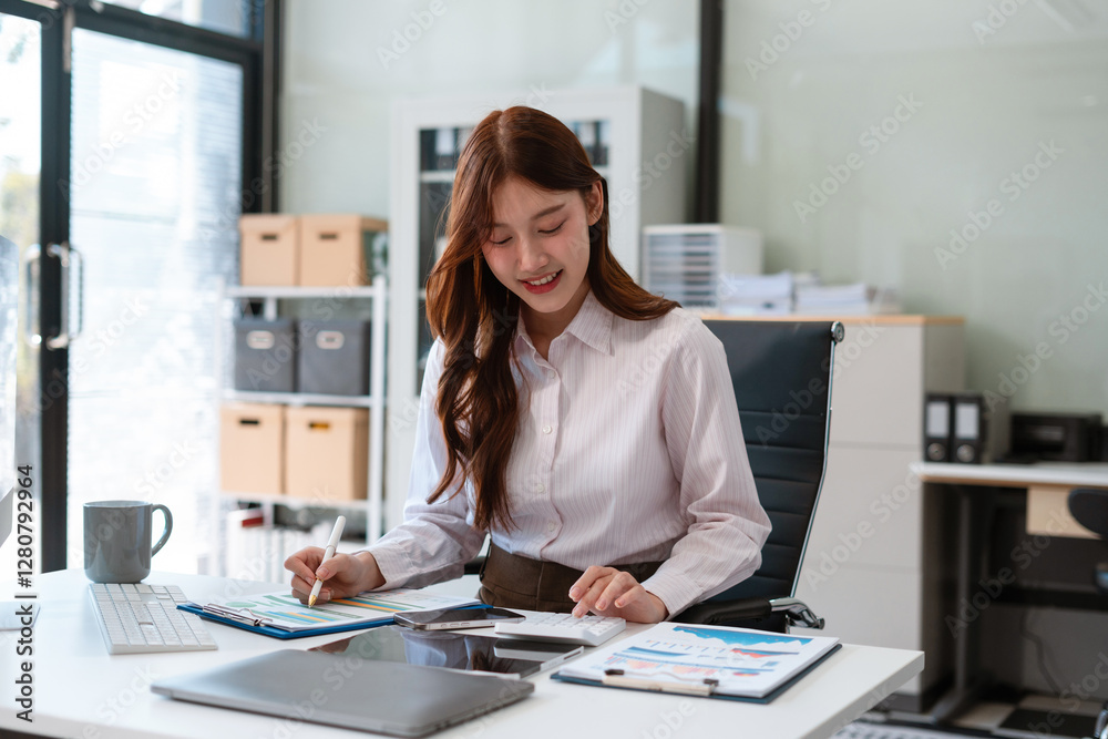 Business woman or financial data analysts and data graphs. Plan to analyzing projects in the office. Business woman or financial data analysts and data graphs. Plan to analyzing projects in the office.