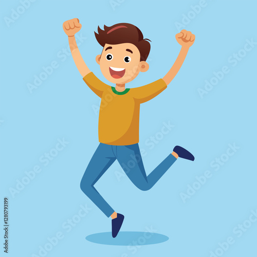 Happy boy jumping up in air