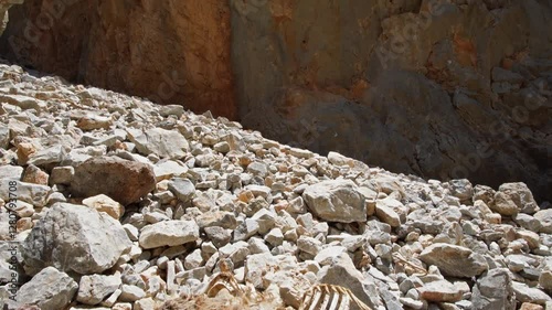  striking scene from Crete’s Aradena Gorge, where the camera focuses on the skeletal remains of a goat resting among the rugged rocks. 