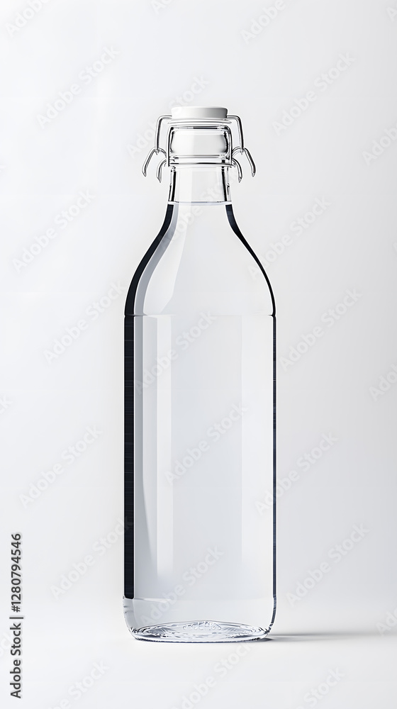 Glass clear bottle of water mock up, packaging template, isolated on white background Glass clear bottle of water mock up, packaging template, isolated on white background