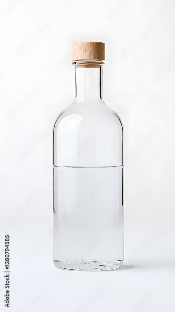 Glass clear bottle of water mock up, packaging template, isolated on white background Glass clear bottle of water mock up, packaging template, isolated on white background