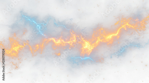 a large orange and blue explosion of lightning