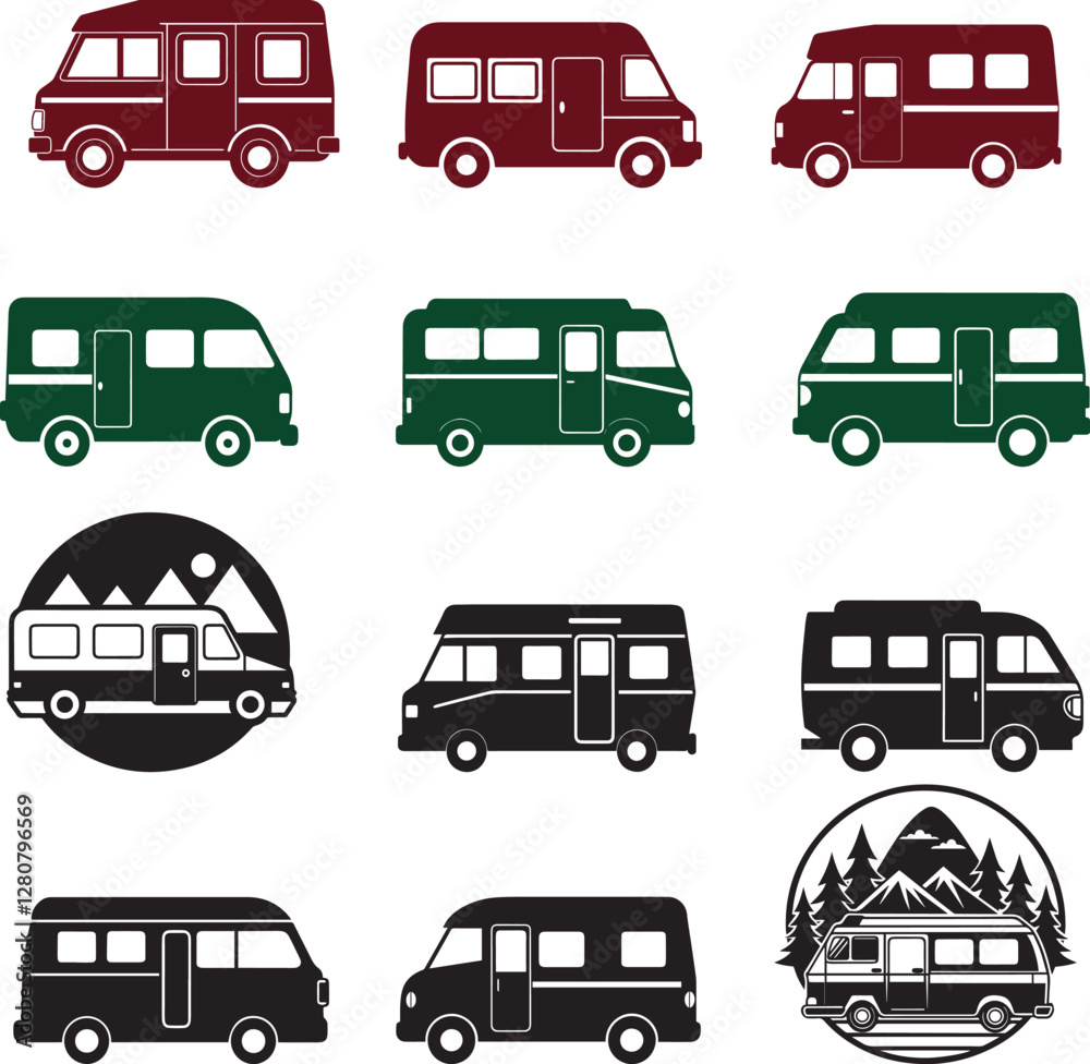 Camper van vector silhouette illustration design set Camper van vector silhouette illustration design set