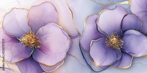 Sfondo lilla con fiori di marmo. Inserti dorati.