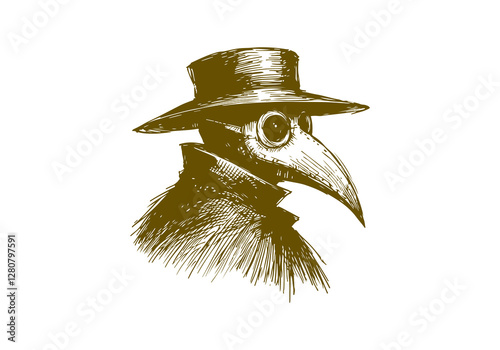Plague Doctor hand drawn sketch vector