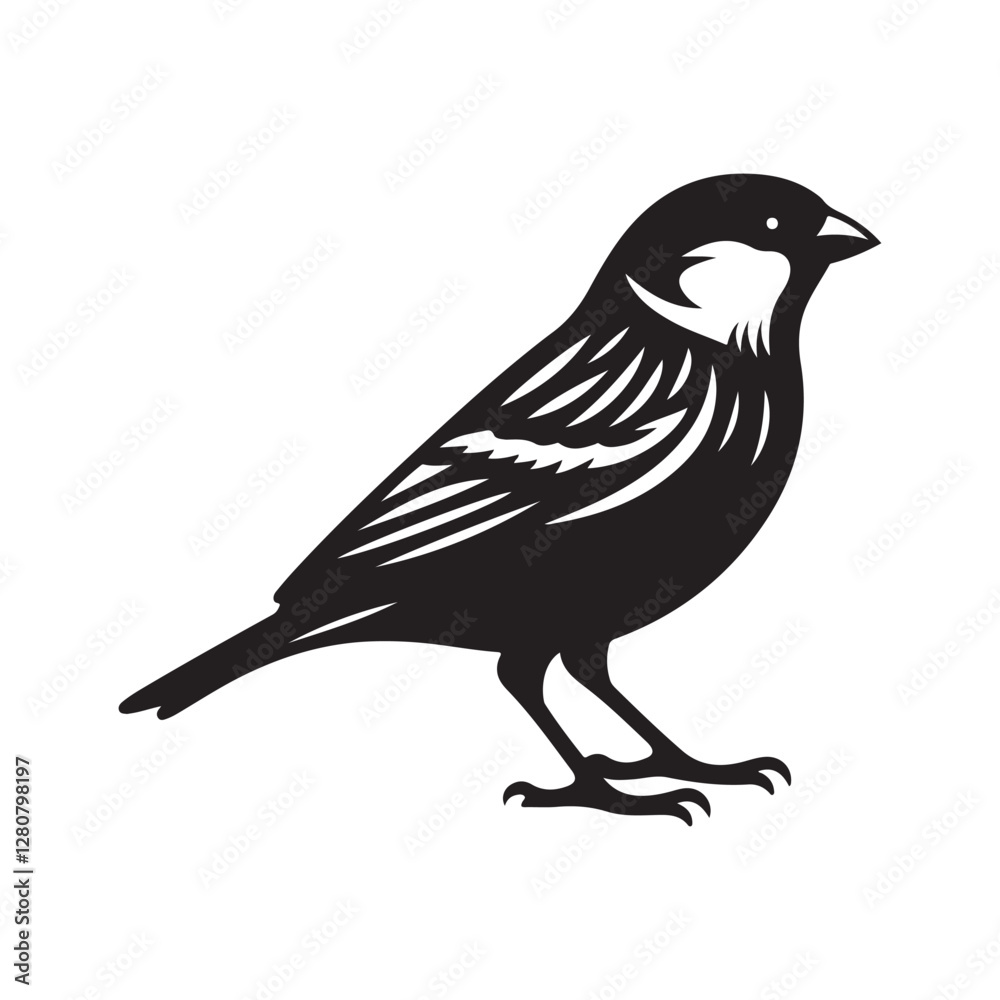 Obraz premium Sparrow bird Silhouette Vector Illustration, Solid White Background.