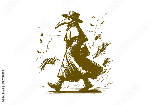 Plague Doctor hand drawn sketch vector