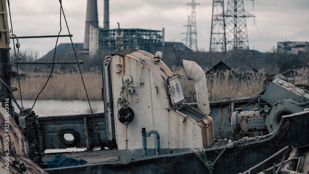 old broken down sunken ship in the port of Ukraine old broken down sunken ship in the port of Ukraine