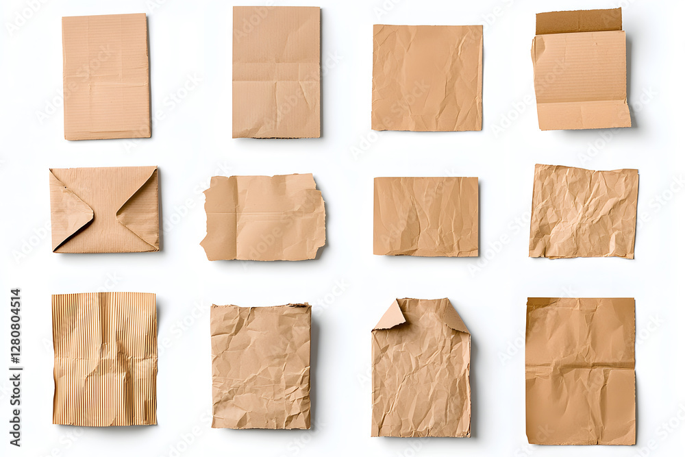 Cardboard pieces collection isolated on white background Cardboard pieces collection isolated on white background