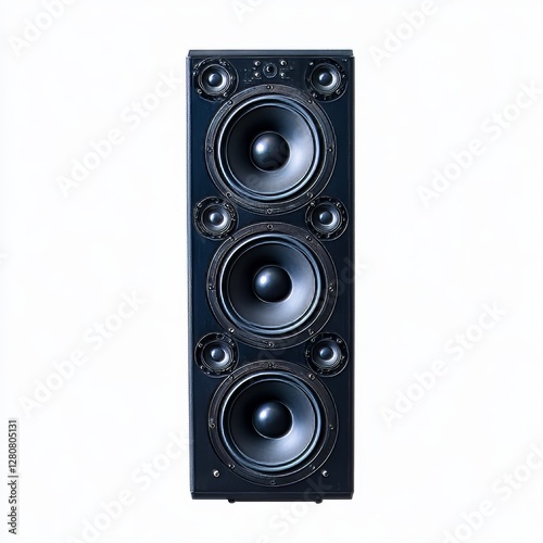 A high-quality music speaker, isolated on a white background, with a clean cut-out design, showcasing modern audio technology and sleek design.