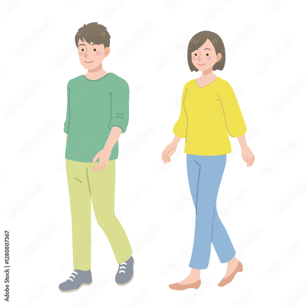 歩く男女のイラスト 歩く男女のイラスト