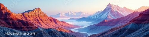Mountain range with layered metamorphic rocks, rock layers, metamorphic rocks