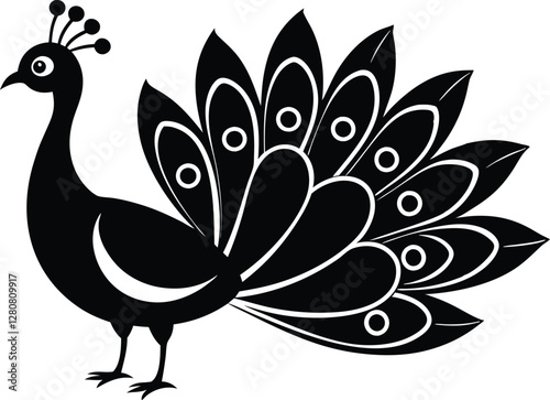 Elegant peacock silhouette with luxurious tail feather, peacock silhouette silhouette 