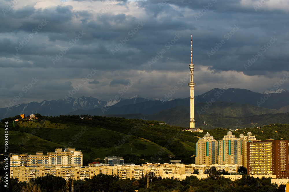 Naklejka premium Almaty, Kazakhstan's largest metropolis, is set in the foothills of the Trans-Ili Alatau mountains.