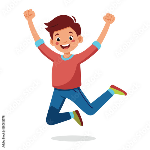 Happy boy jumping up in air