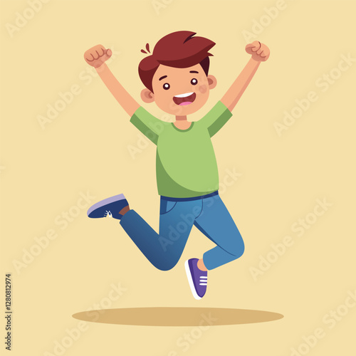 Happy boy jumping up in air