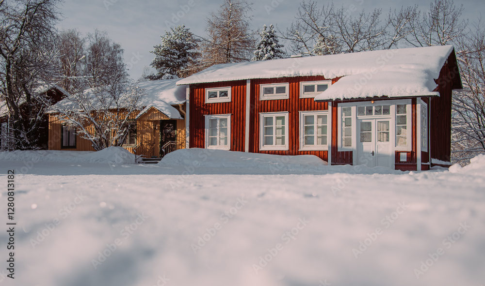 House in the scandinavian lapland in winter House in the scandinavian lapland in winter