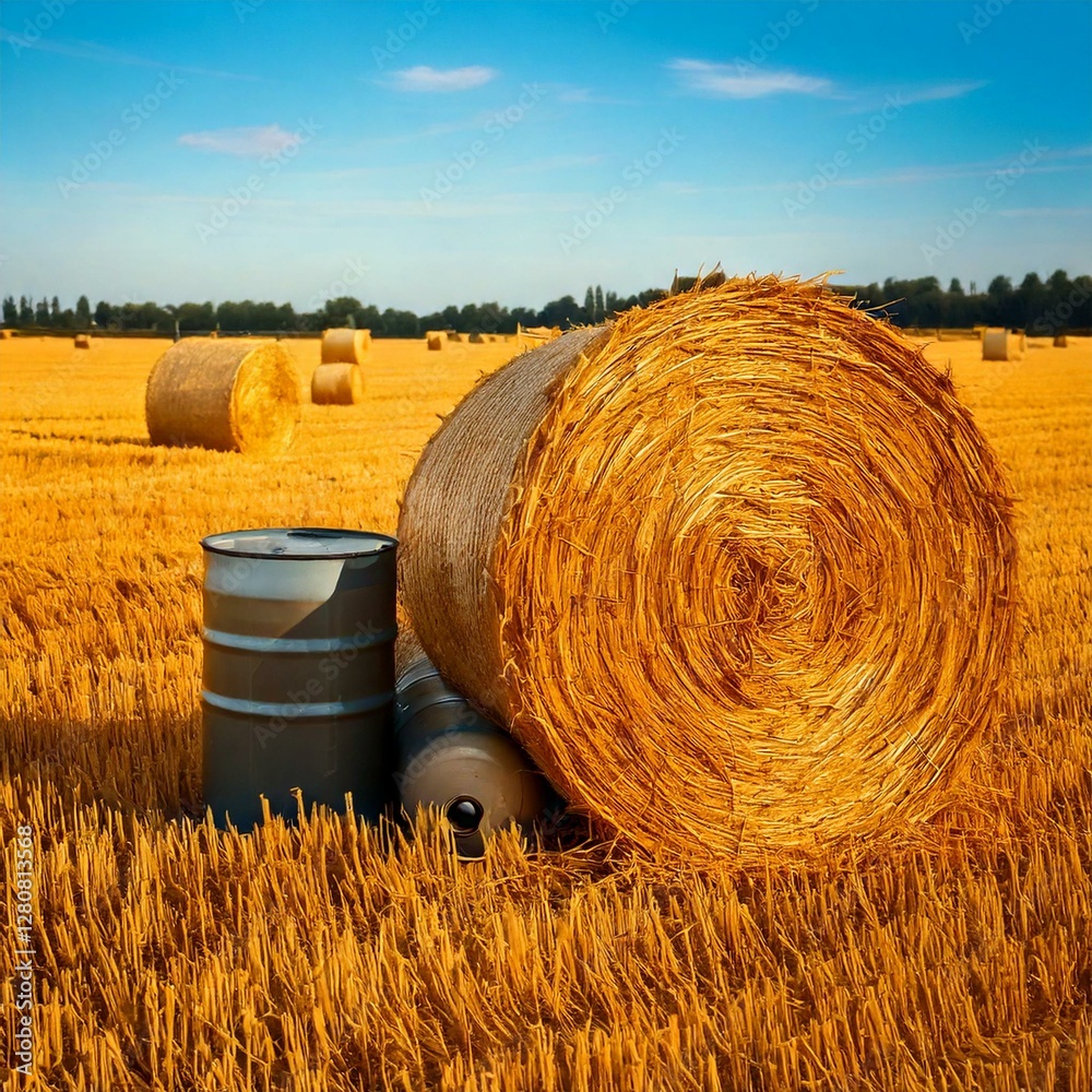Obraz premium Transforming Wheat Harvest Waste into Biofuel Energy