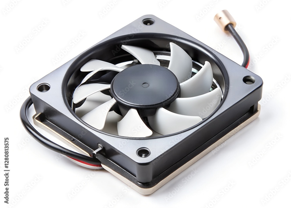 black console cooling fan on a white background black console cooling fan on a white background