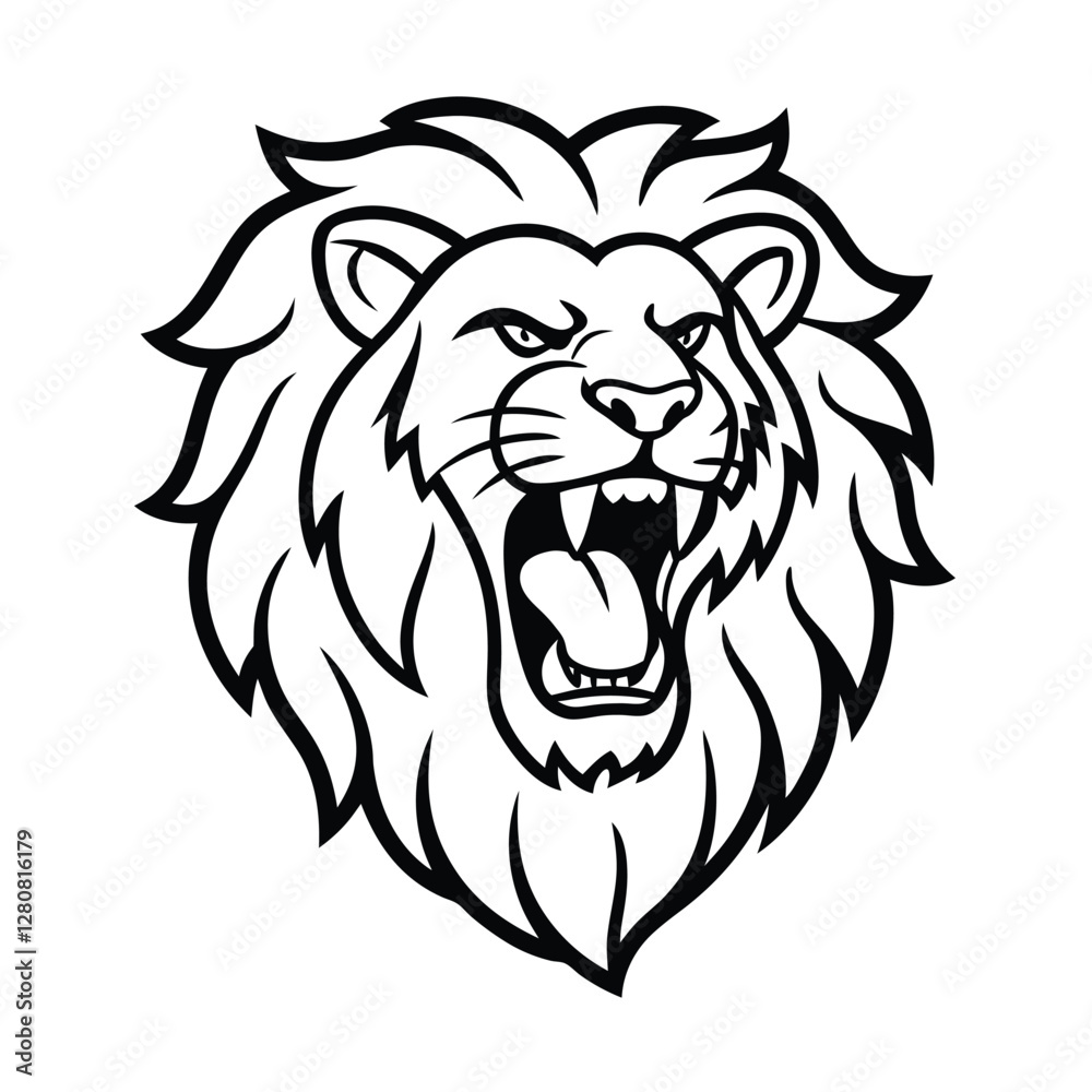 Fototapeta premium Roaring Lion Head, Mascot, Vector, Illustration, Black, White, Wild, Animal, Design, Graphic