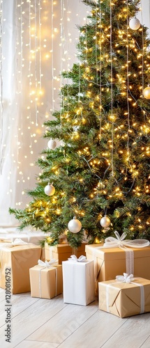 Christmas Tree with Presents and Lights