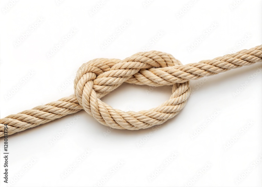 Obraz premium Close-up of a nautical knot tied in a beige rope.
