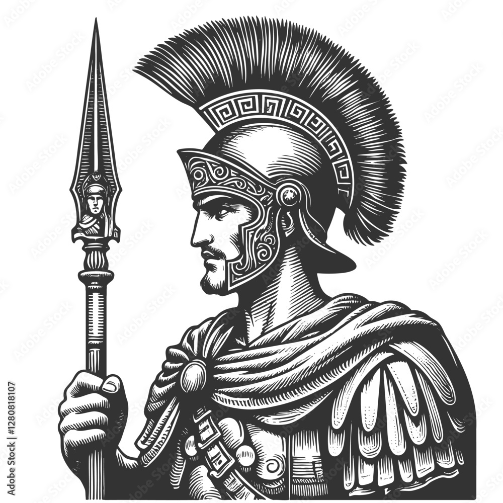 Obraz premium Ancient Roman Warrior with Spear and Shield vector