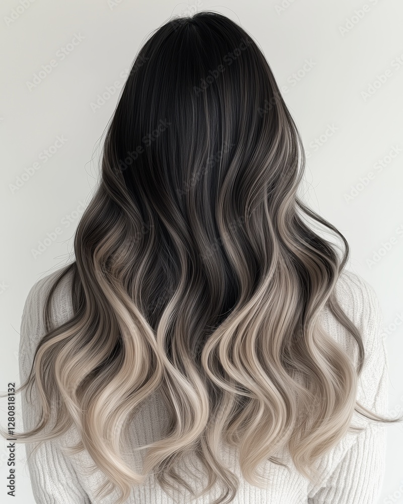 Naklejka premium Back View of Ombre Wavy Hair on White Background