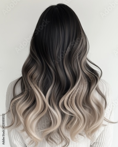 Wallpaper Mural Back View of Ombre Wavy Hair on White Background Torontodigital.ca