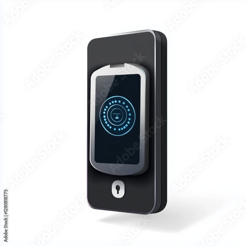 Futuristic electronic doorlock displaying fingerprint sensor for biometric identification, ensuring secure access and data protection photo