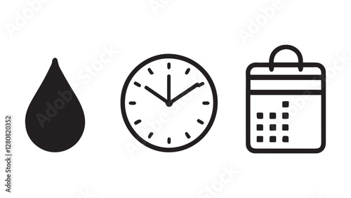 Date, Time, Address icon set white bagraound