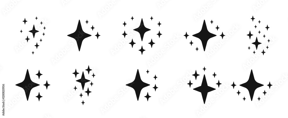 Fototapeta premium Star vector icons. Stars collection. Black vector stars. Sparkle vector icons set. Shine symbol illustration. Star icons.
