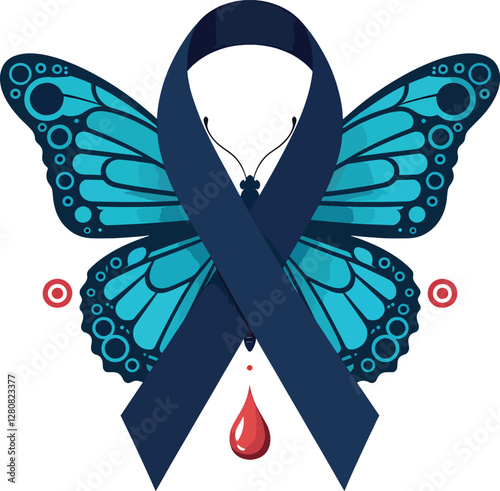 Teal Blue Awareness Ribbon with Butterfly