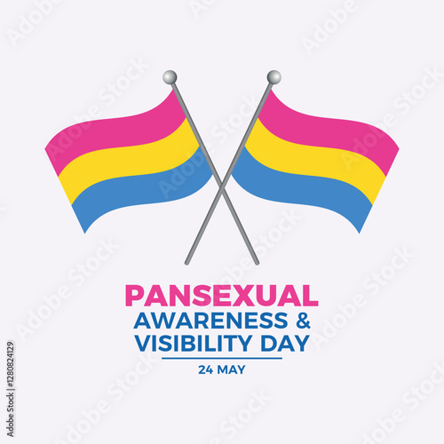 Pansexual Awareness and Visibility Day poster vector illustration. Two crossed Pansexual flags on a pole icon vector. LGBT pansexual waving pride flag symbol. Template for background, banner, card