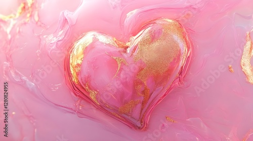 Pink Marble Heart with Gold Glitter Accents: A Valentine's Day Design Element