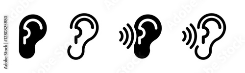 Ear, hearing icon. Human ear organ icon. Human sense hearing. Ear listening icon. Listening symbol