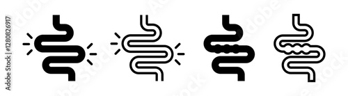 Diarrhea icon set. Diarrhea stomach gut health icons. Intestine digestive system vector symbol
