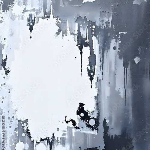 Classic black and white oil painting on grunge old paper texture cardboard background. Close-up view highlighting rich textures, visible brushstrokes, timeless and elegant aesthetic