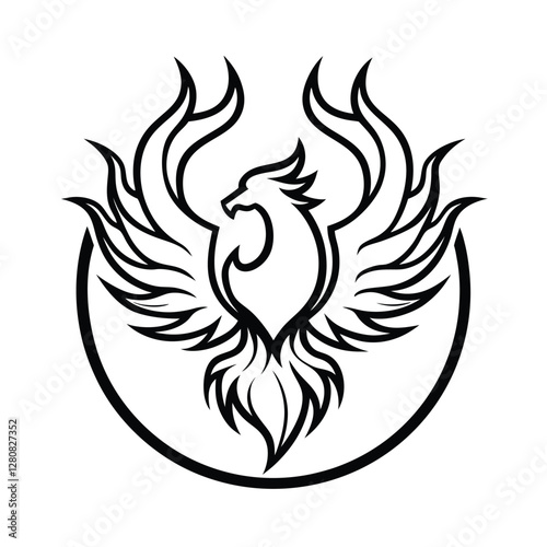 Fiery Phoenix Bird Logo Design Mythical Creature Emblem photo