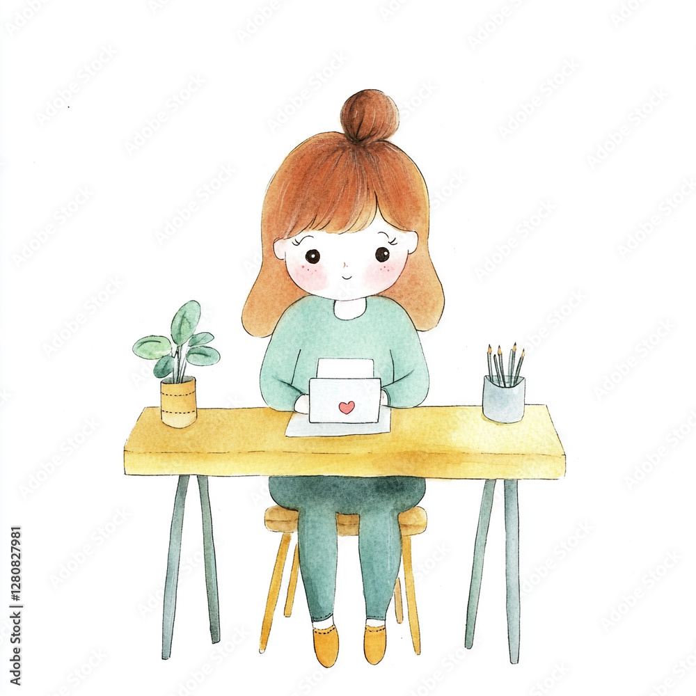 Minimal Isolated Watercolor Desk Scene with Cute Elements Perfect for Creative Projects Featuring Soft Colors and Simple Design Ideal for Home Office or Study Inspiration Minimal Isolated Watercolor Desk Scene with Cute Elements Perfect for Creative Projects Featuring Soft Colors and Simple Design Ideal for Home Office or Study Inspiration