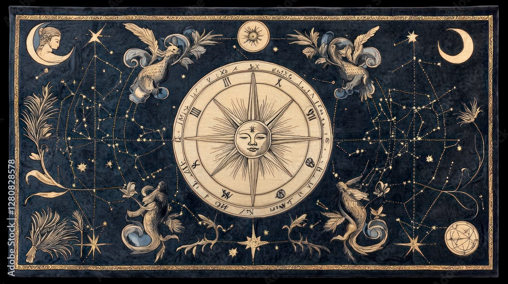 Naklejka premium Celestial Tapestry Zodiac Constellations Astrology Astronomy Antique Art Print